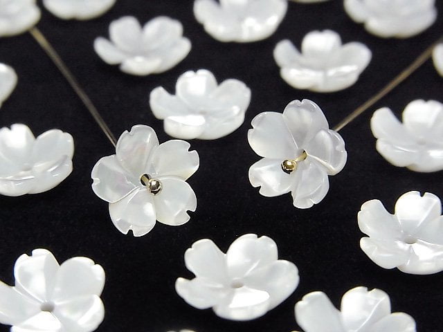 高品質白色貝殼(銀唇貝)AAA 3D 花朵 10mm 中心孔 4個