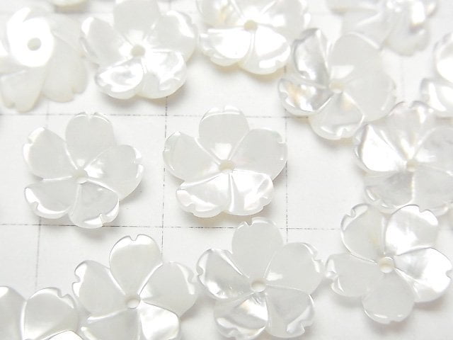 高品質白色貝殼(銀唇貝)AAA 3D 花朵 10mm 中心孔 4個