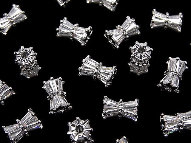 Metal parts Ribbon Tube 10x7x7mm Silver color (with CZ) 1pc