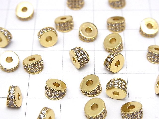 Metal parts Deformed Rondelle 6mm (with CZ) Gold color 2pcs