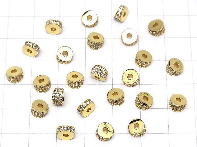 Metal parts Deformed Rondelle 6mm (with CZ) Gold color 2pcs