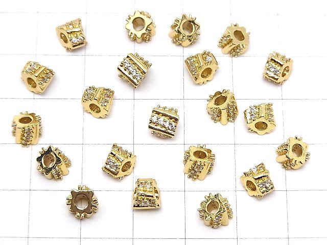 Metal parts, deformed square Rondelle 6mm (with CZ) gold color 2pcs