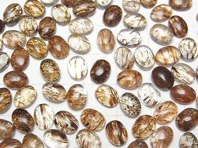 Mica in Quarz AAA- Oval Cabochon 8x6mm 5 Stück