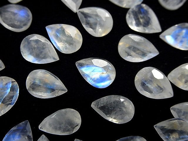 高品質彩虹月光石 AAA 刻面梨形裸石 10x7mm 1顆