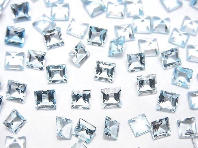 高品質天空藍拓帕石 AAA 級 散裝 裸石 方形刻面 4x4mm 5件
