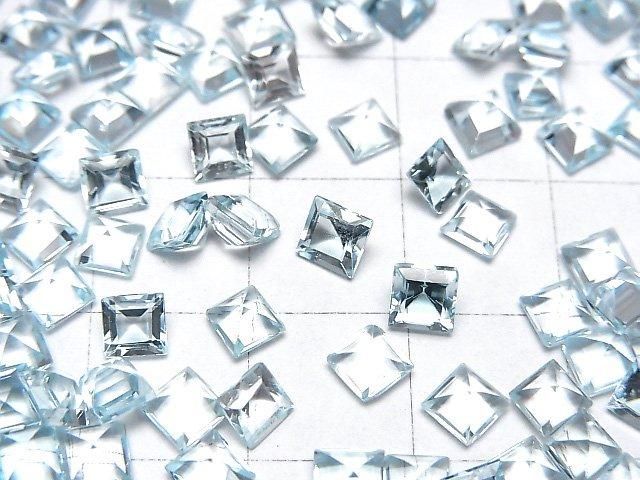 高品質天空藍拓帕石 AAA 級 散裝 裸石 方形刻面 4x4mm 5件