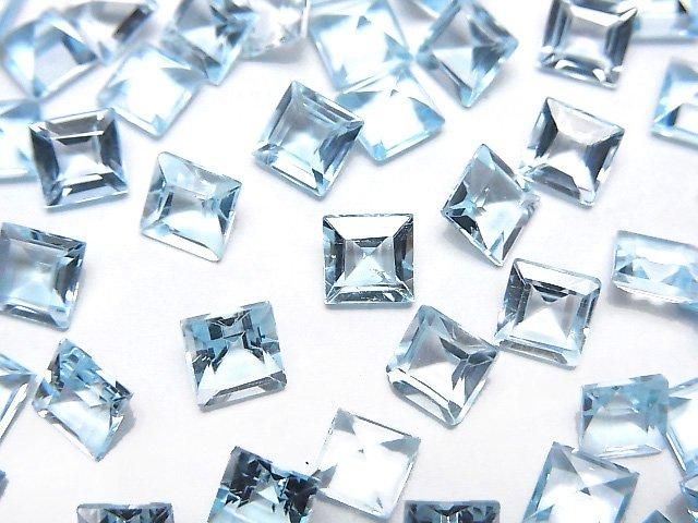 高品質天空藍拓帕石 AAA 級裸石方形刻面 5x5mm 5顆