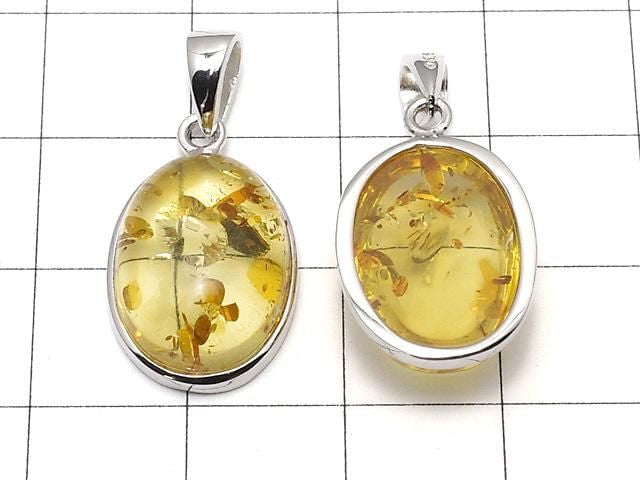 波羅的海琥珀橢圓形吊墜 17x13mm 純銀925 1件