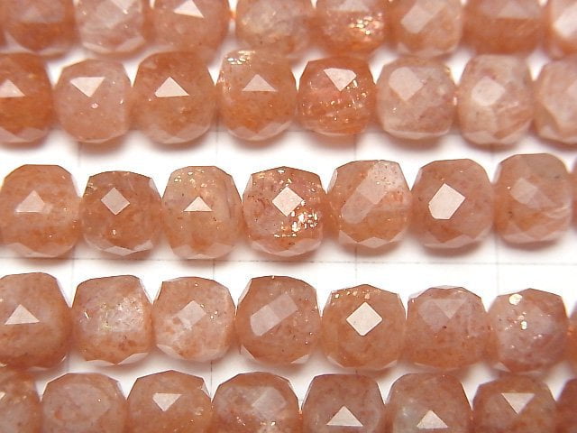 High Quality! Sunstone AA++ Cube Shape 6x6x6mm half or 1strand beads (aprx.15inch/36cm)