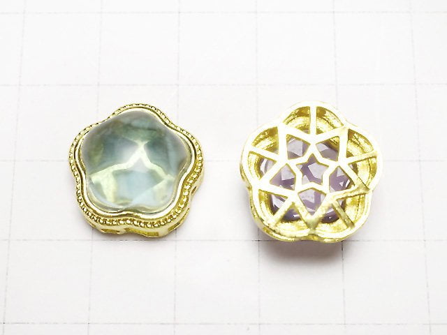 Multicolor Fluorite AAA- Bezel Setting Flower Motif Through Type 16mm 3pcs
