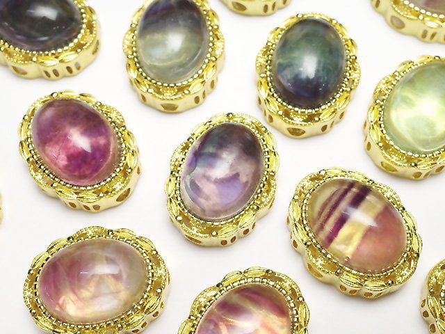 Multicolor Fluorite AAA- Bezel Setting Oval Through Type 21x17mm 3pcs