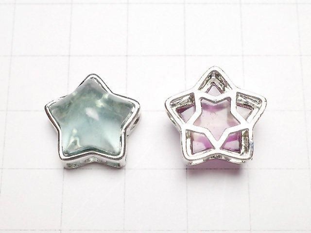 Multi-color Fluorite AAA- Bezel Setting Star Motif Through Type Silver color 15mm 3pcs