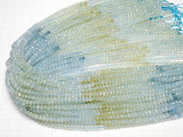 Hochwertig! Beryll-Mix (multicolor Aquamarin) AA++ facettierte Knopf-Rondelle 4x4x3mm 1 Strang Perlen (ca. 15 Zoll/37 cm)