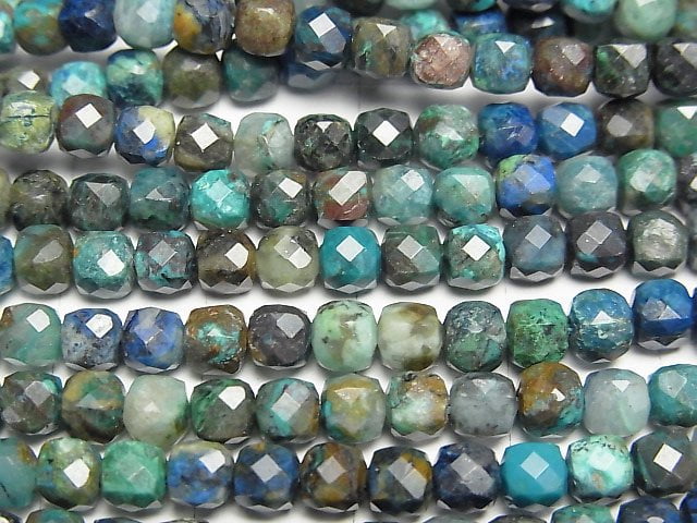 High Quality! Chrysocolla AA+ Cube Shape 4x4x4mm half or 1strand beads (aprx.15inch/37cm)