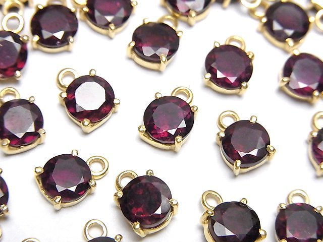 High Quality Rhodolite Garnet AAA- Bezel Setting Round Faceted 6x6mm 18KGP 1pc