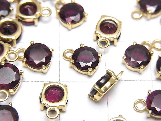 High Quality Rhodolite Garnet AAA- Bezel Setting Round Faceted 6x6mm 18KGP 1pc