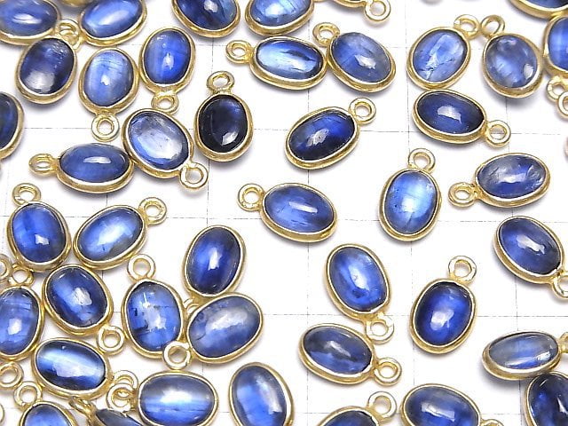 Hochwertiger Kyanit AAA- Zargenfassung oval 8x6mm 18KGP 2 Stück
