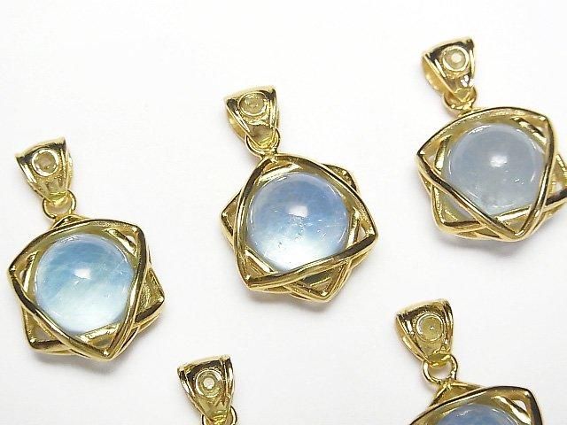 Aquamarine AAA - Pendentif sphère 10mm en forme d'étoile avec moldavite, plaqué or 18K, 1 pièce