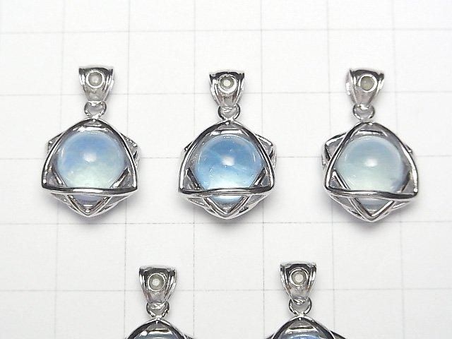 Aquamarine AAA - 10mm sphere star-shaped pendant with moldavite, Silver 925, 1pc