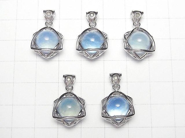 Aquamarine AAA - 10mm sphere star-shaped pendant with moldavite, Silver 925, 1pc
