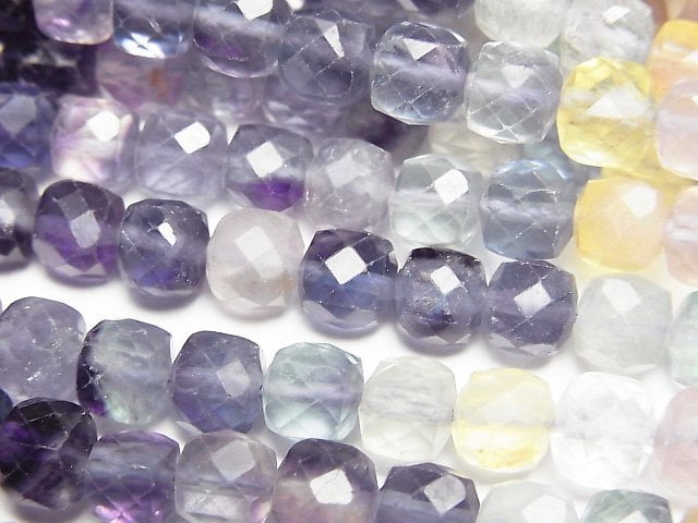 高品質!多色螢石 AA++ 方塊形 6x6x6mm 1串珠子 (約15英吋/37公分)