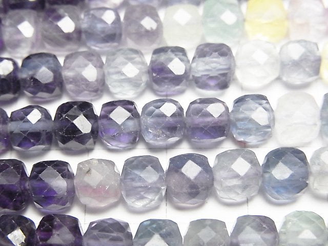 高品質!多色螢石 AA++ 方塊形 6x6x6mm 1串珠子 (約15英吋/37公分)
