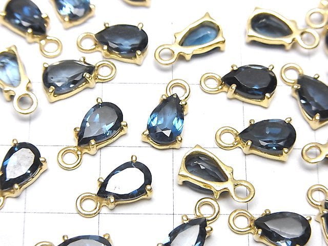 Hochwertiger London Blau Topas AAA Zargenfassung tropfenförmig facettiert 8x5mm 18KGP 1 Stück