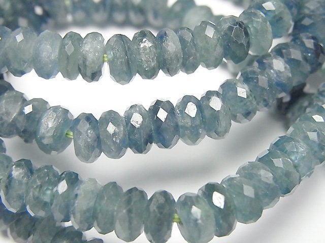 高品質!藍綠色藍晶石 AA++ 切面鈕扣圓珠 7x7x3mm 手鍊