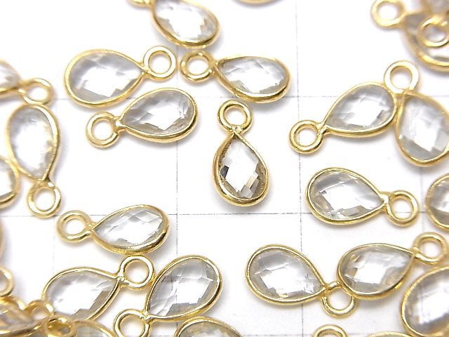 High Quality White Topaz AAA Bezel Setting Faceted Pear Shape 7x5mm 18KGP 4pcs