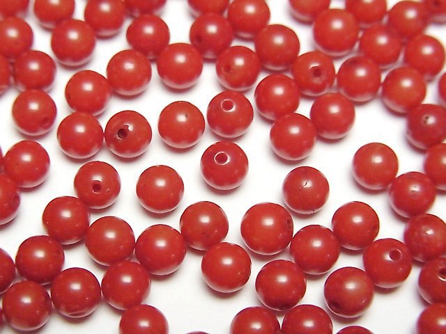 Red Coral (Dyed) Half Drilled Hole Round 4.5mm 10pcs