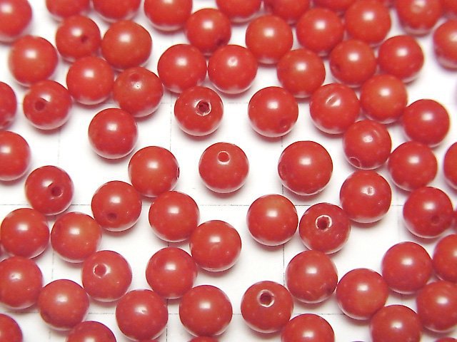 Red Coral (Dyed) Half Drilled Hole Round 4.5mm 10pcs