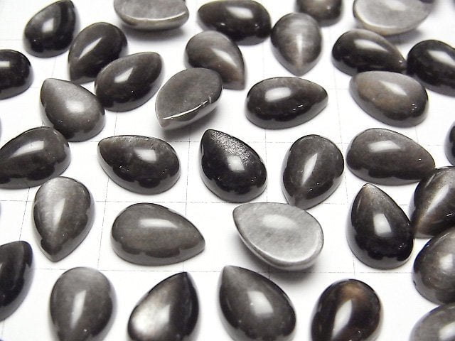 Silber Obsidian AAA Tropfenform Cabochon 12x8mm 4 Stück