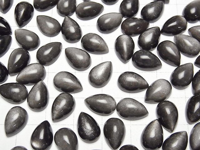 Silber Obsidian AAA Tropfenform Cabochon 12x8mm 4 Stück