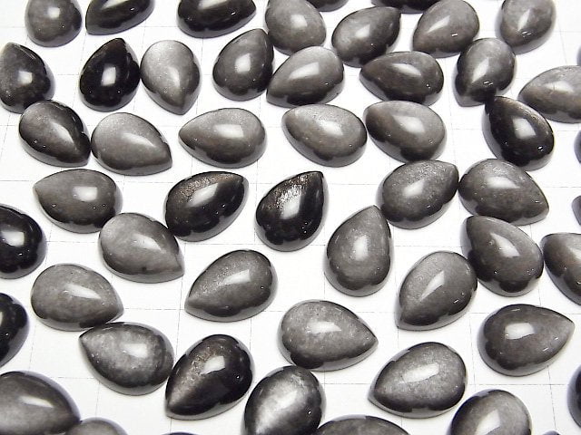 Silber Obsidian AAA Tropfenform Cabochon 14x10mm 3 Stück
