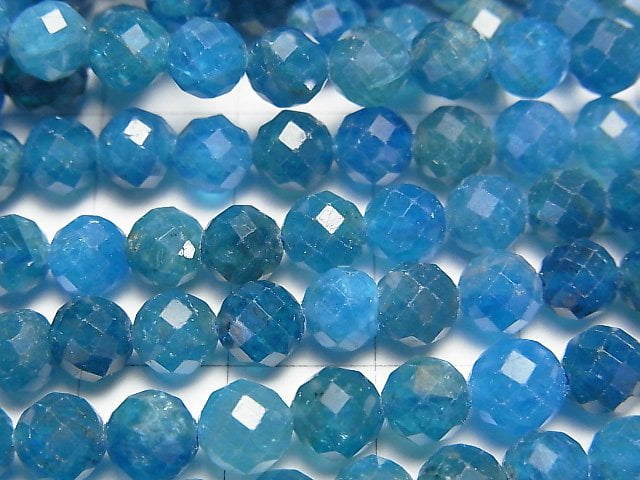 High Quality! Blue Apatite AA++ 64 Faceted Round 6mm 1strand beads (aprx.15inch/36cm)