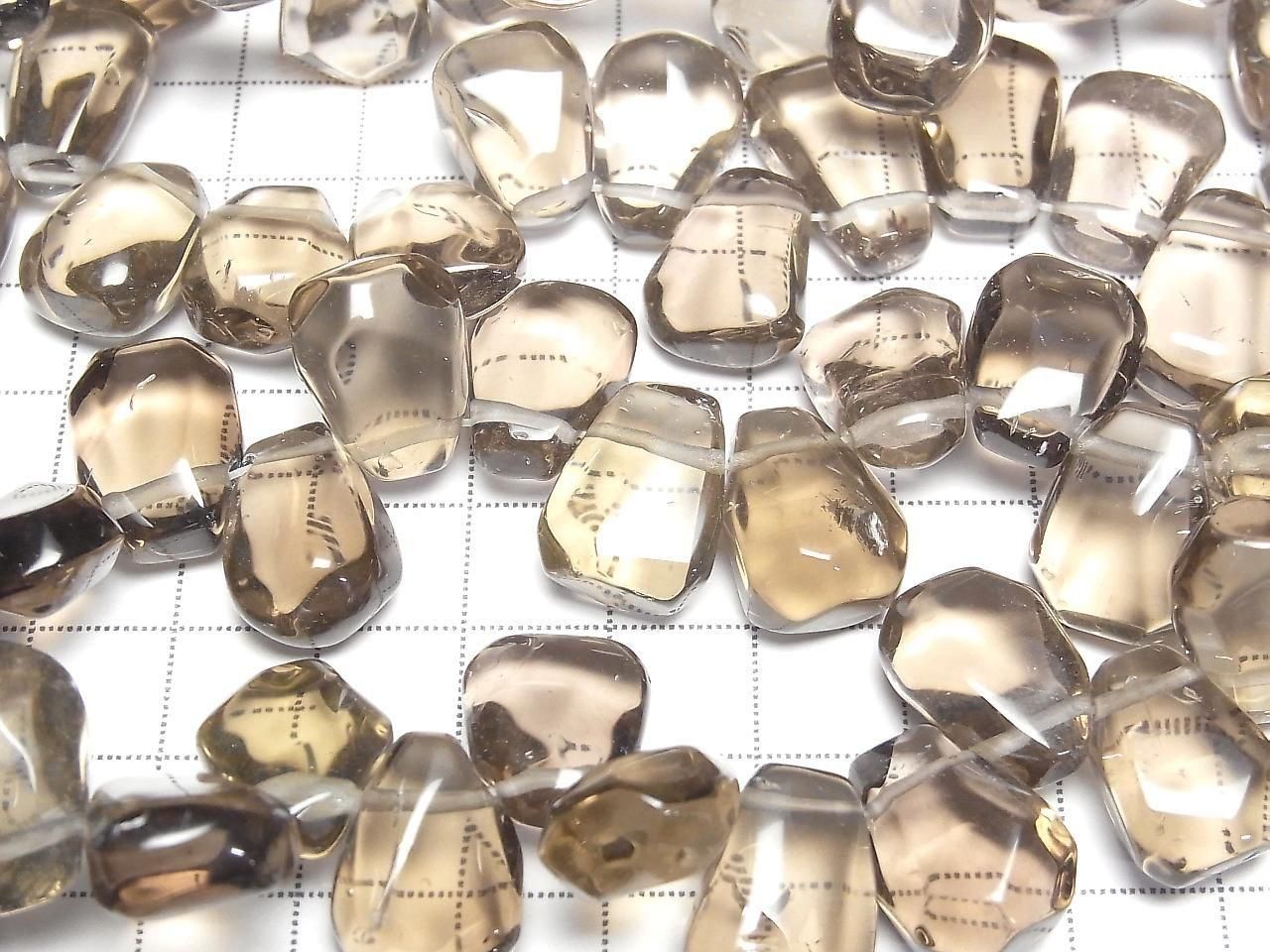 Quartz Fumé AAA - Pépite Facettée Trou Foré sur le Dessus Couleur claire demi ou 1 fil de perles (env. 36cm/15pouces)