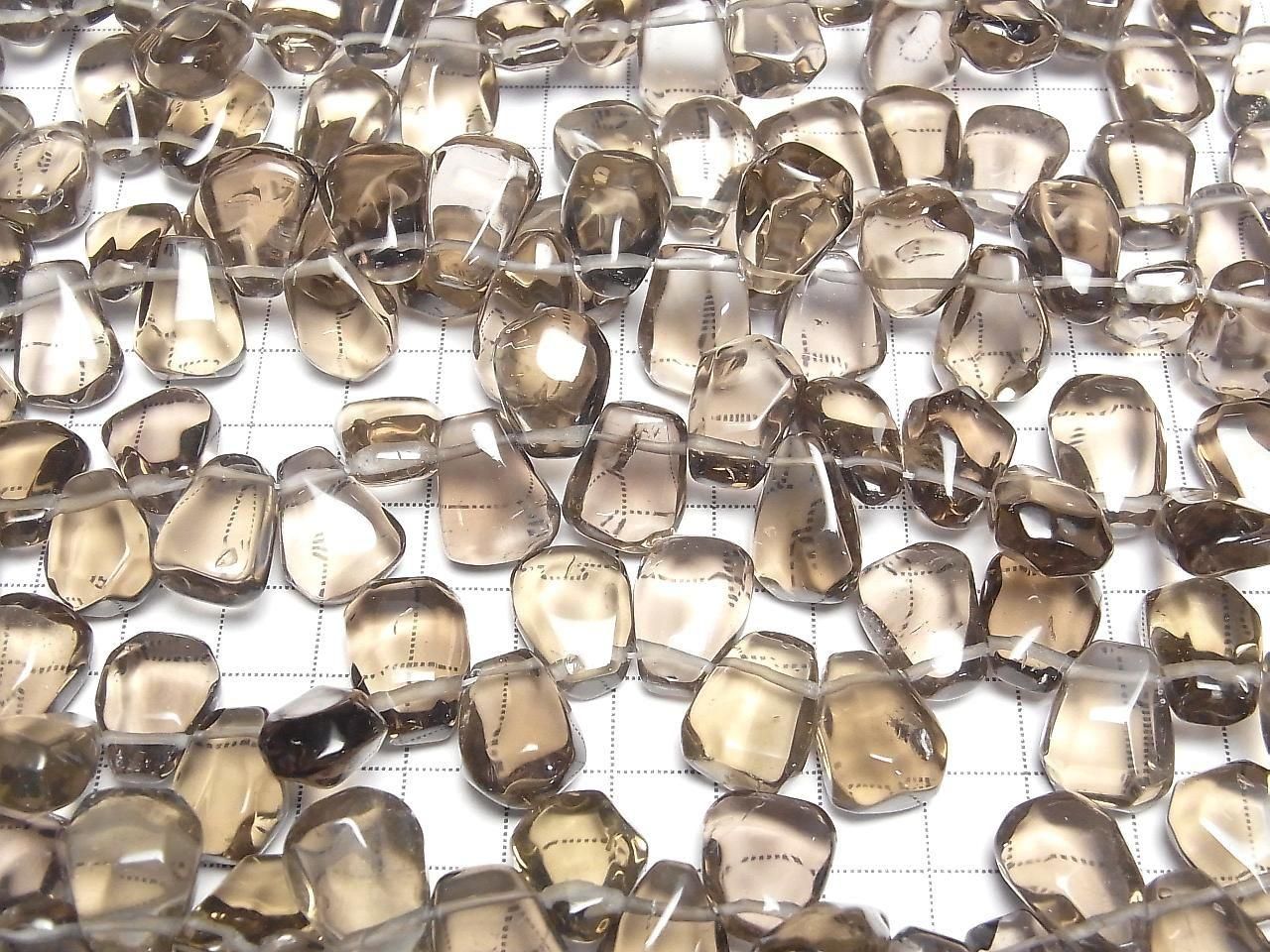 Quartz Fumé AAA - Pépite Facettée Trou Foré sur le Dessus Couleur claire demi ou 1 fil de perles (env. 36cm/15pouces)
