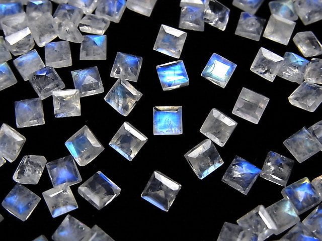 Hochwertiger Regenbogen-Mondstein AAA- lose Steine quadratisch facettiert 4x4mm 5 Stück
