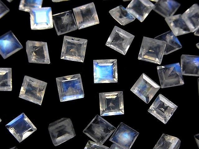 High Quality Rainbow Moonstone AAA - Loose Stone, Square Faceted, 5x5mm, 3pcs