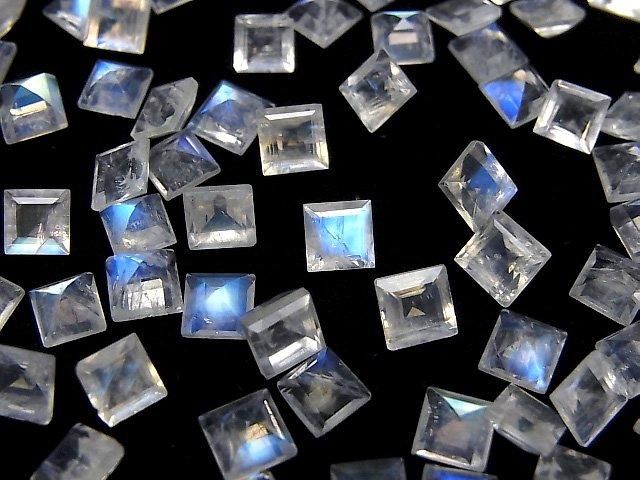 Hochwertiger Regenbogen-Mondstein AAA - lose Steine quadratisch facettiert 5x5mm 3 Stück
