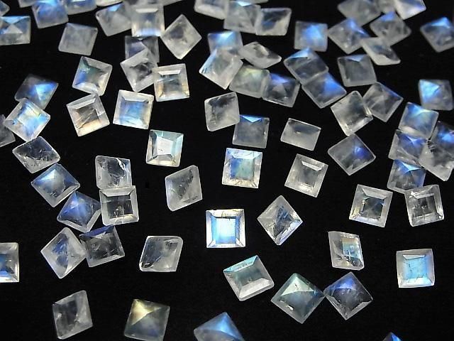 Hochwertiger Regenbogen-Mondstein AAA - lose Steine quadratisch facettiert 5x5mm 3 Stück