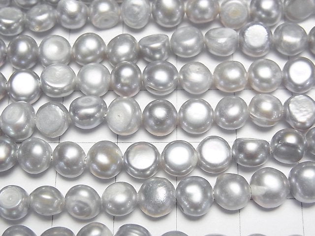 Fresh Water Pearl AA Potato -Coin 6-7mm Silver 1strand beads (aprx.13inch/33cm)