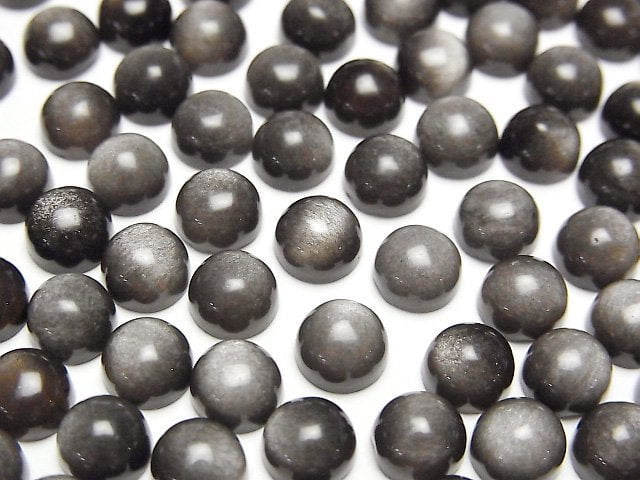 Silber Obsidian AAA Rund Cabochon 6x6mm 5Stücke