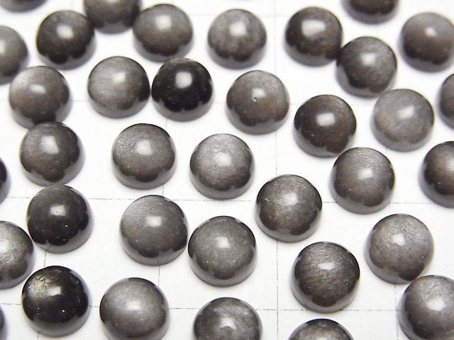 Silber Obsidian AAA Rund Cabochon 6x6mm 5Stücke