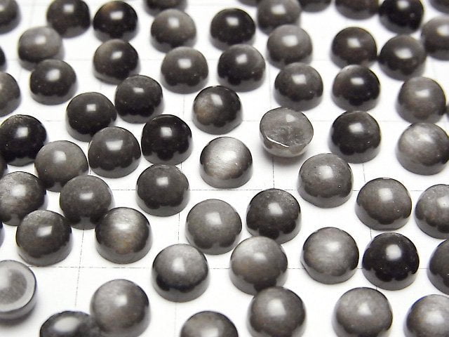 Silber Obsidian AAA Rund Cabochon 6x6mm 5Stücke