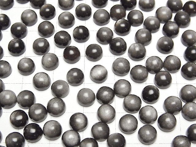 Silber Obsidian AAA Rund Cabochon 6x6mm 5Stücke