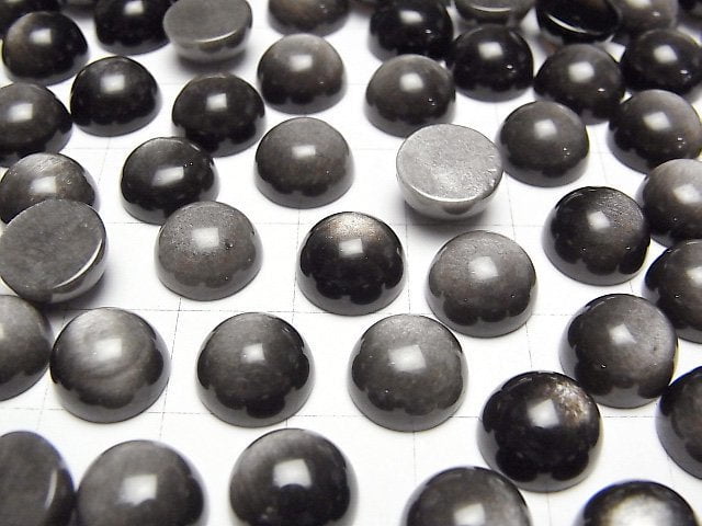 Silber Obsidian AAA Rund Cabochon 10x10mm 3Stücke