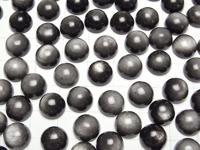 Silber Obsidian AAA Rund Cabochon 10x10mm 3Stücke