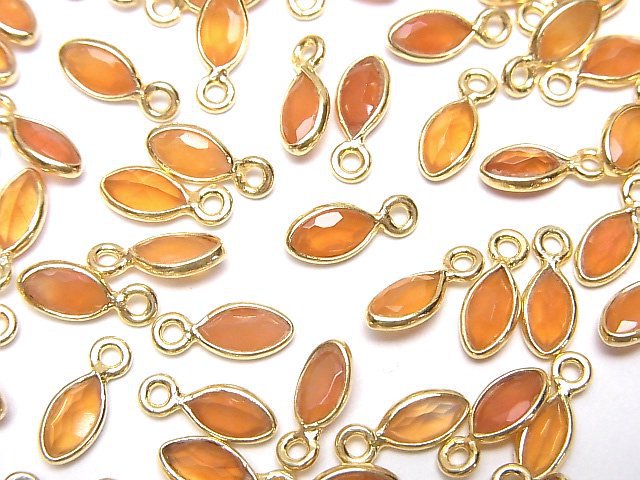 高品質 紅玉髓 AAA 包鑲 馬眼刻面 7x4mm 18KGP 5顆