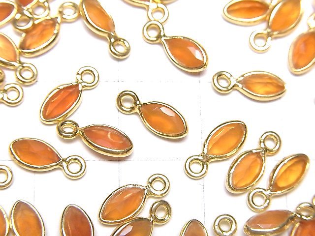 高品質 紅玉髓 AAA 包鑲 馬眼刻面 7x4mm 18KGP 5顆